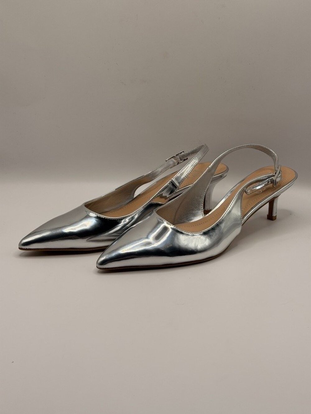 Franco Sarto Womens Kate Silver Slingback Pump Heel Sz 6.5